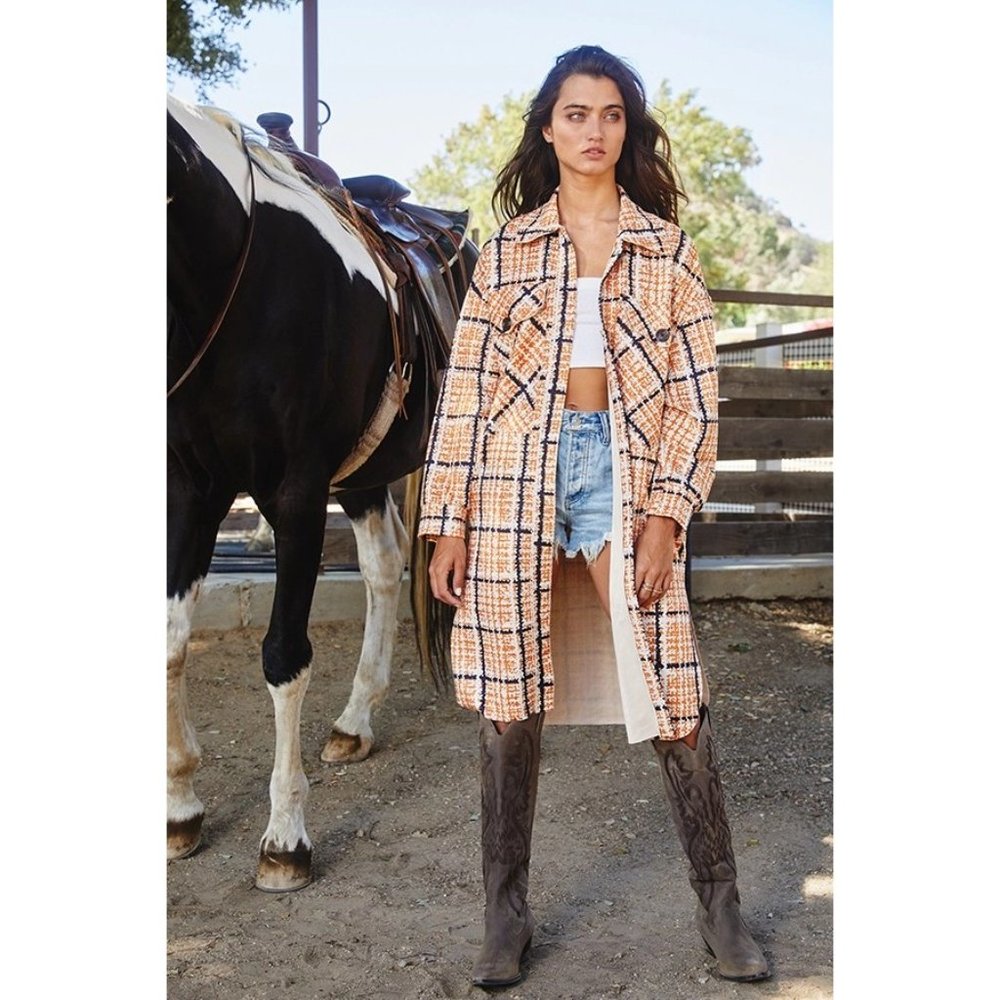 Longline Jacket Shacket In Check - Picture 3 of 3